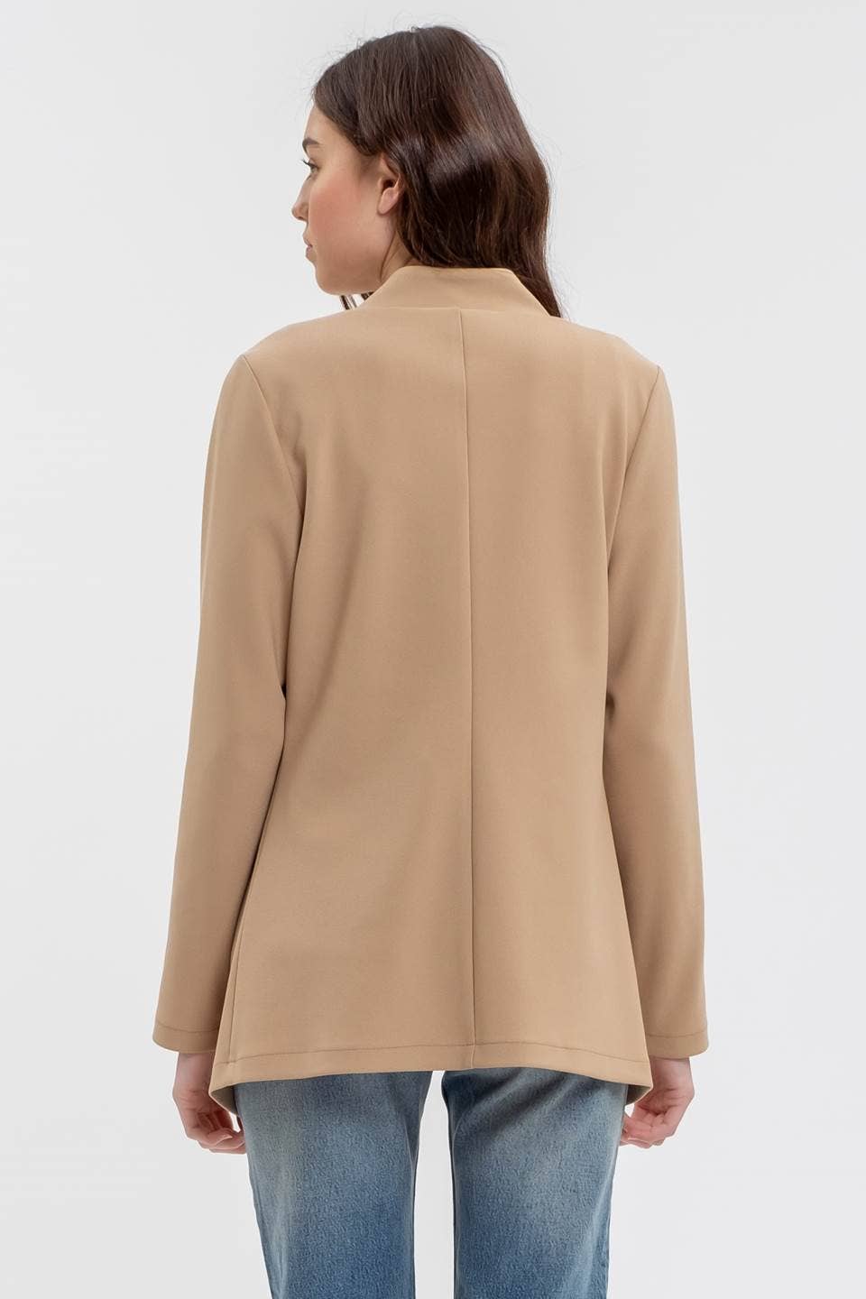 NOTCH COLLAR LONG SLEEVE LONG LINE BLAZER