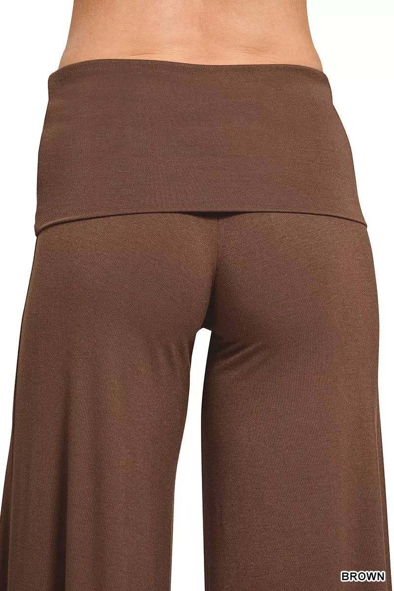 Zenana Fold Over Waist Comfy Wide Leg Pants