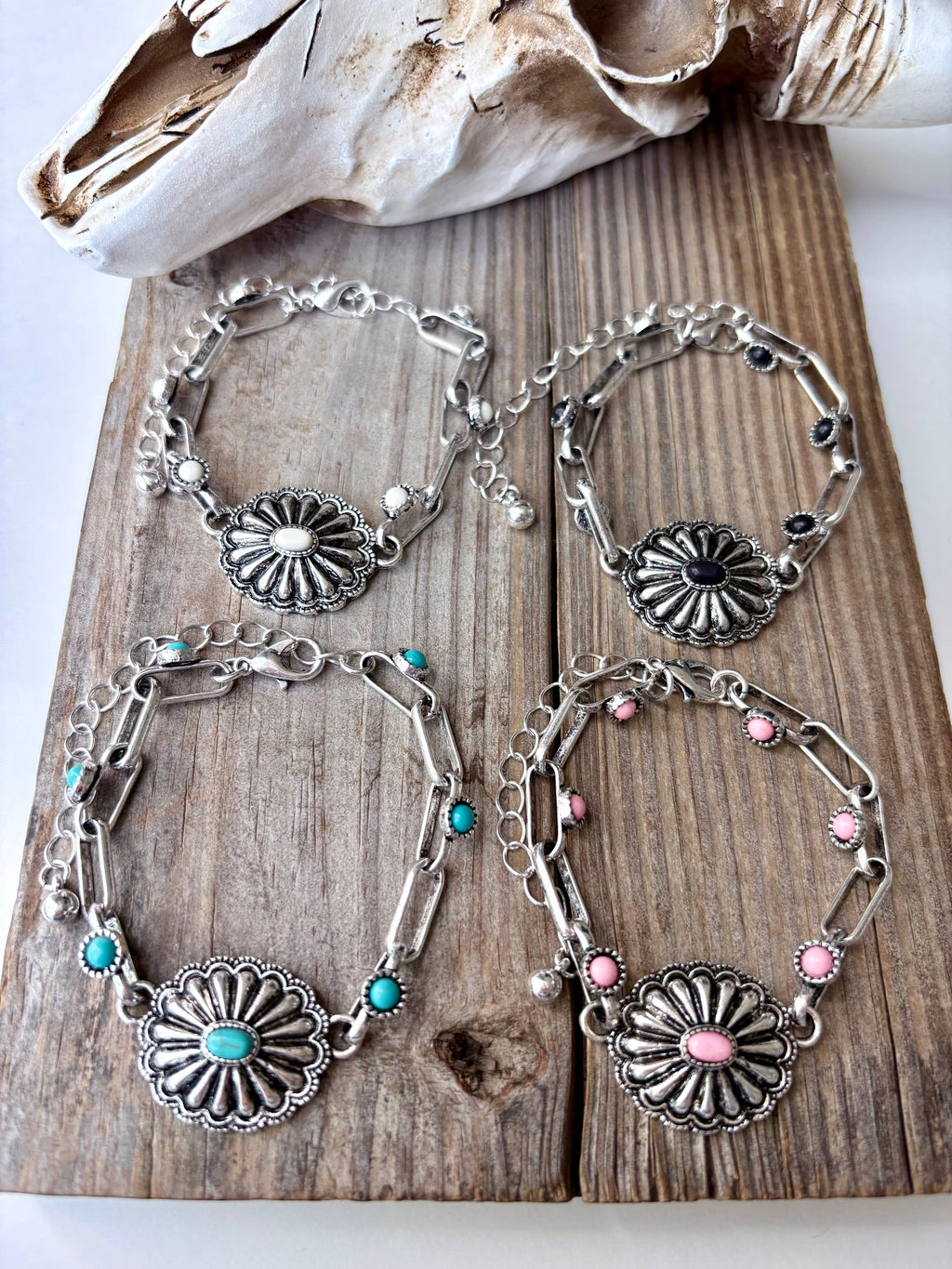Western Concho Stone Paper Clip Chain Bracelet