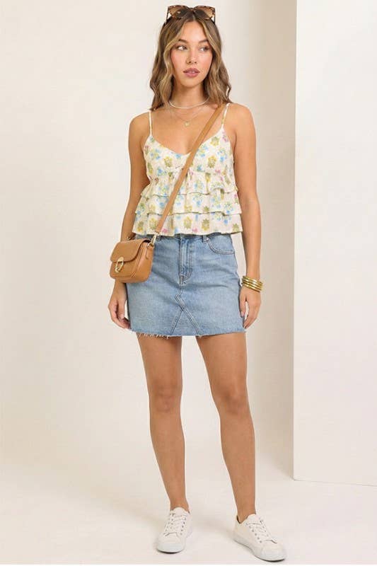 Floral Ruffle Peplum Tie-Front Top