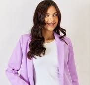 Zenana Woven 3/4 Ruched Sleeve Open Front Classic Blazer