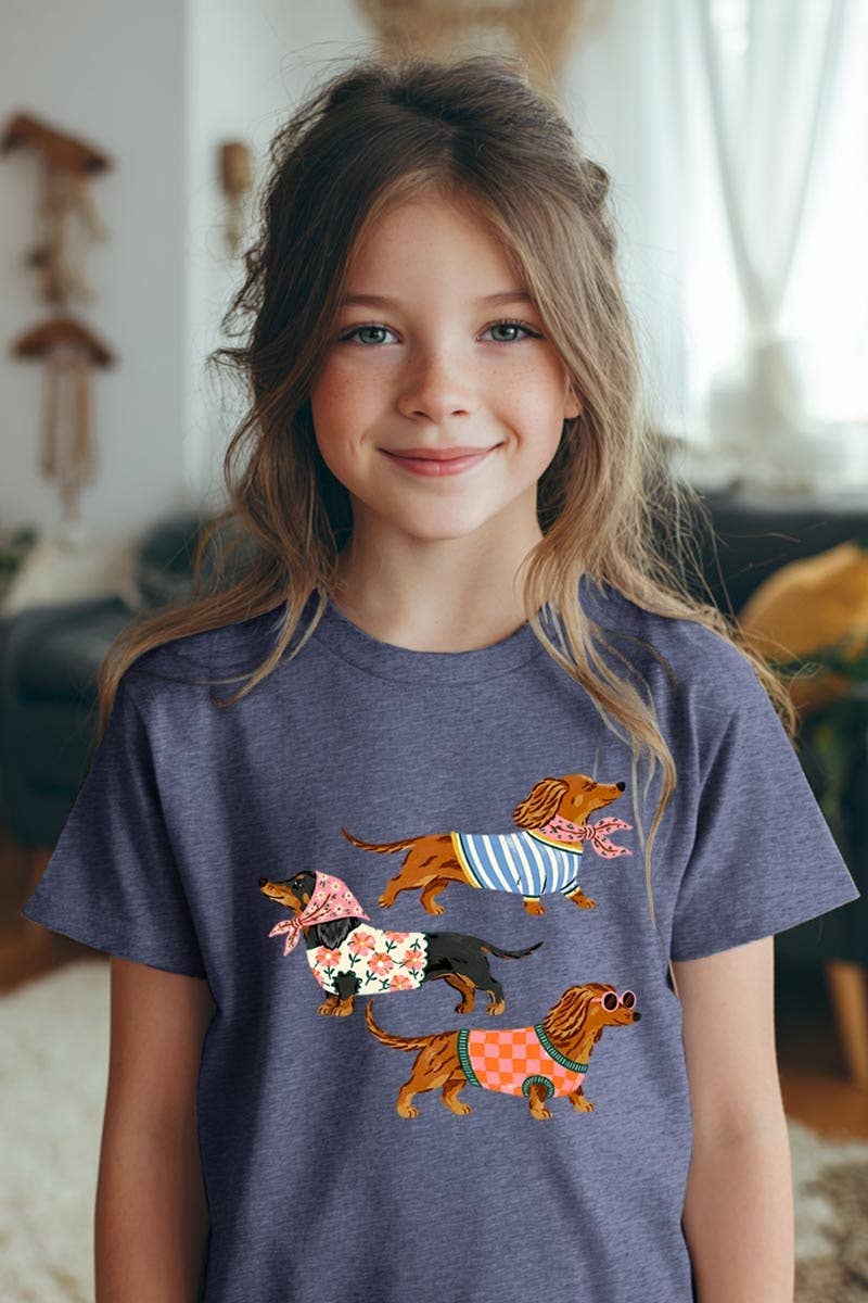Stylish Dachshunds Kids Graphic Heavy Cotton Tee