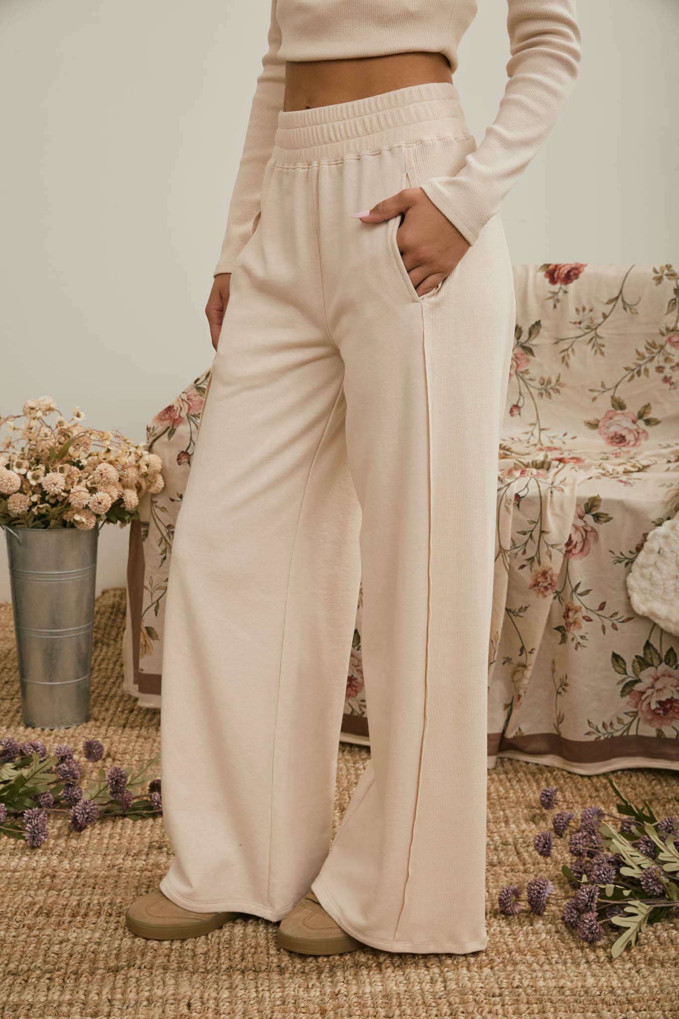 ELASTIC WAIST SIDE PANEL KNIT LOUNGE PANTS