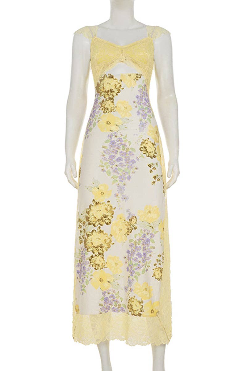 Floral Lace Trim Casual Dress