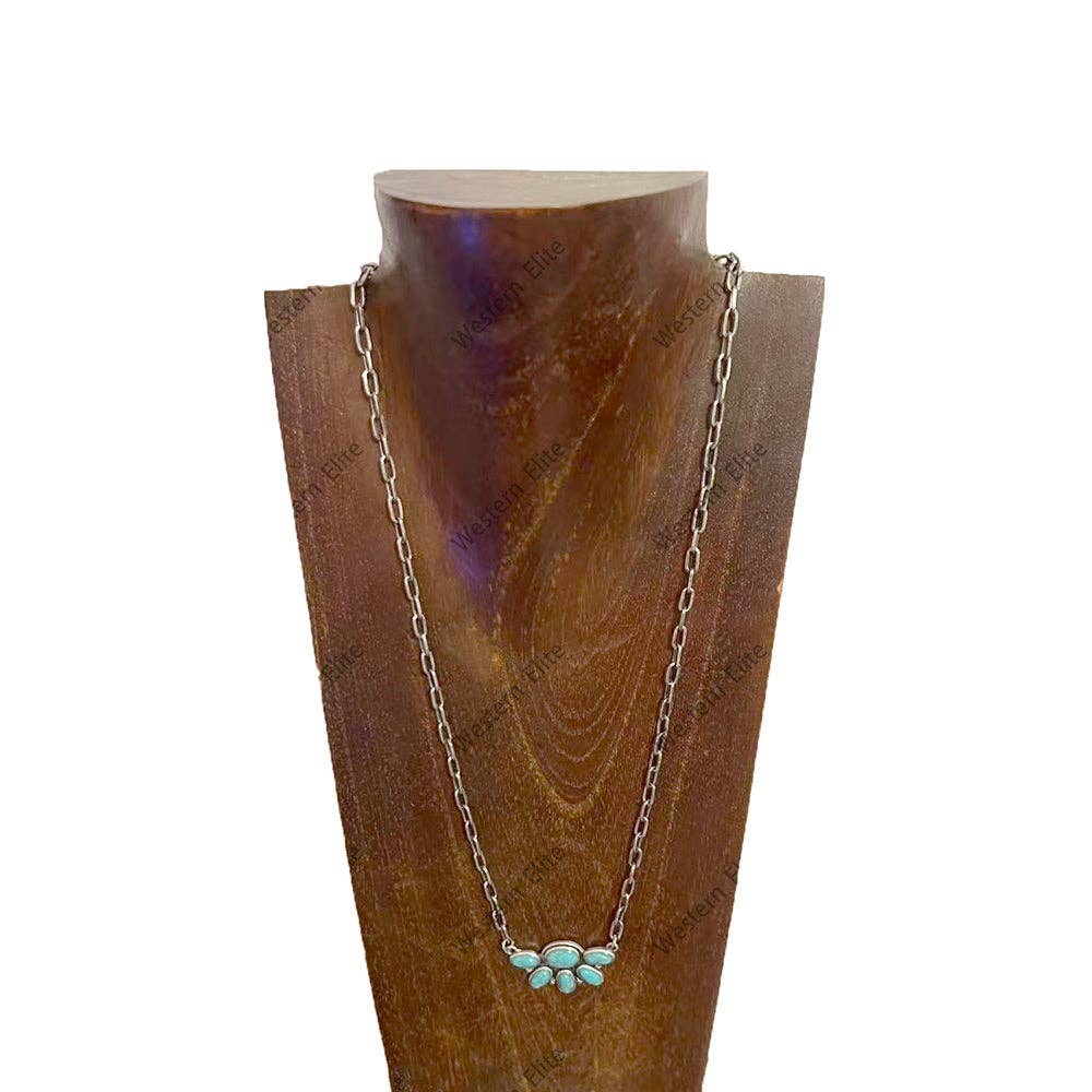 24'' L half cluster blue stone pendent with metal clip paper chain Necklace