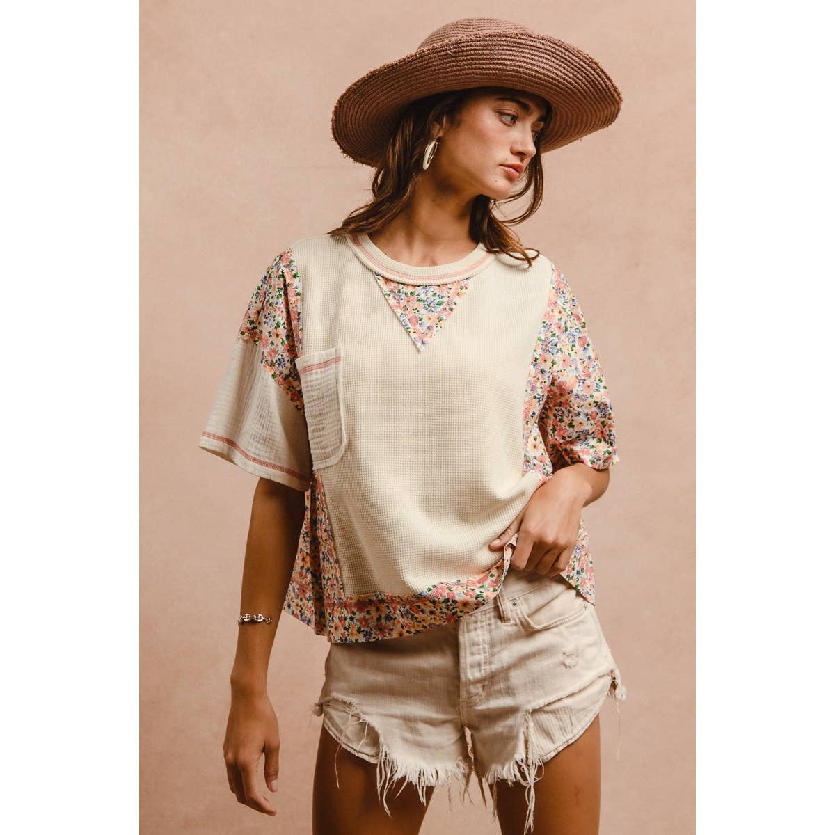 THERMAL AND GAUZE WITH FLORAL MIX AND MATCH TOP