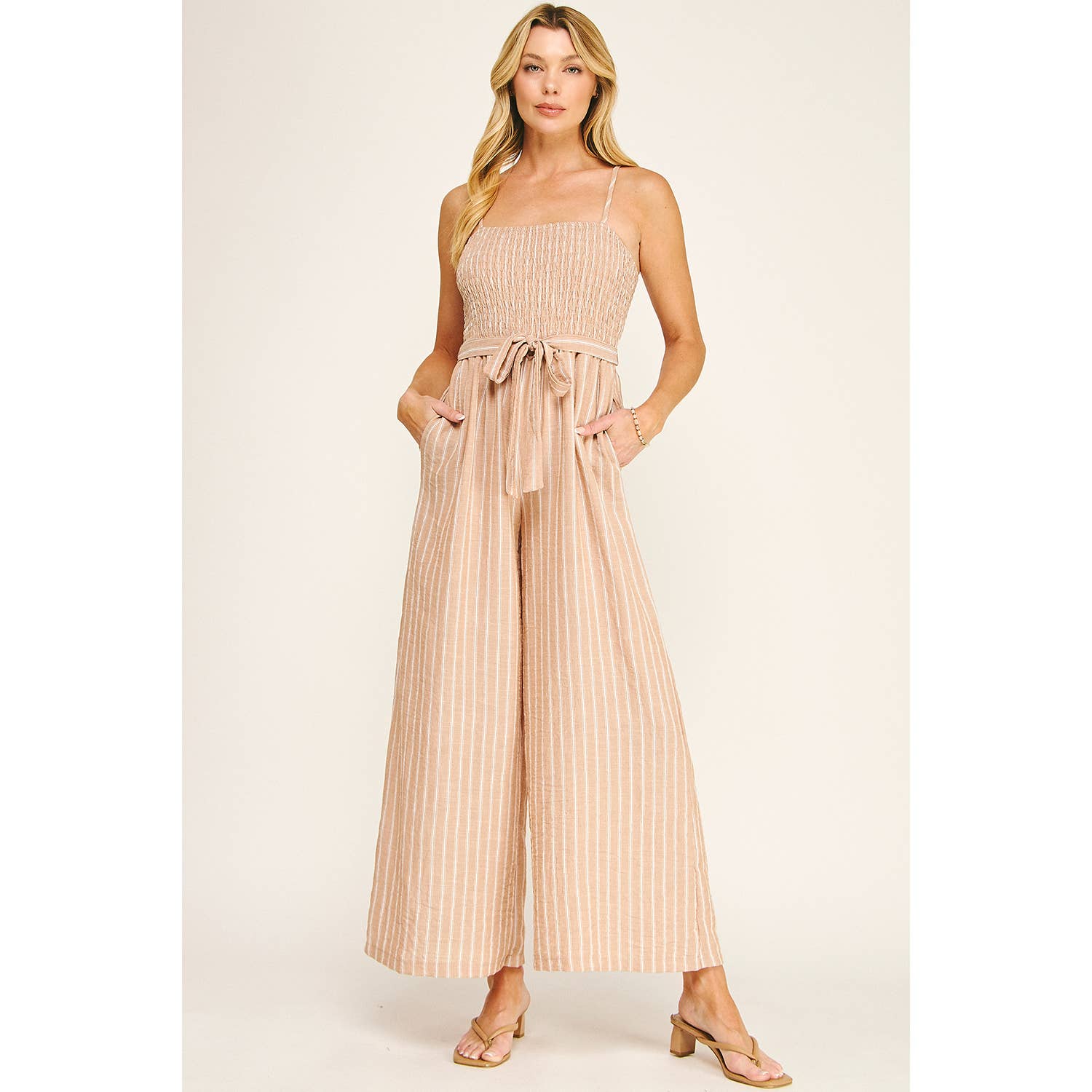 COASTAL STRIPE SMOCKED WIDE LEG JUMPSUIT