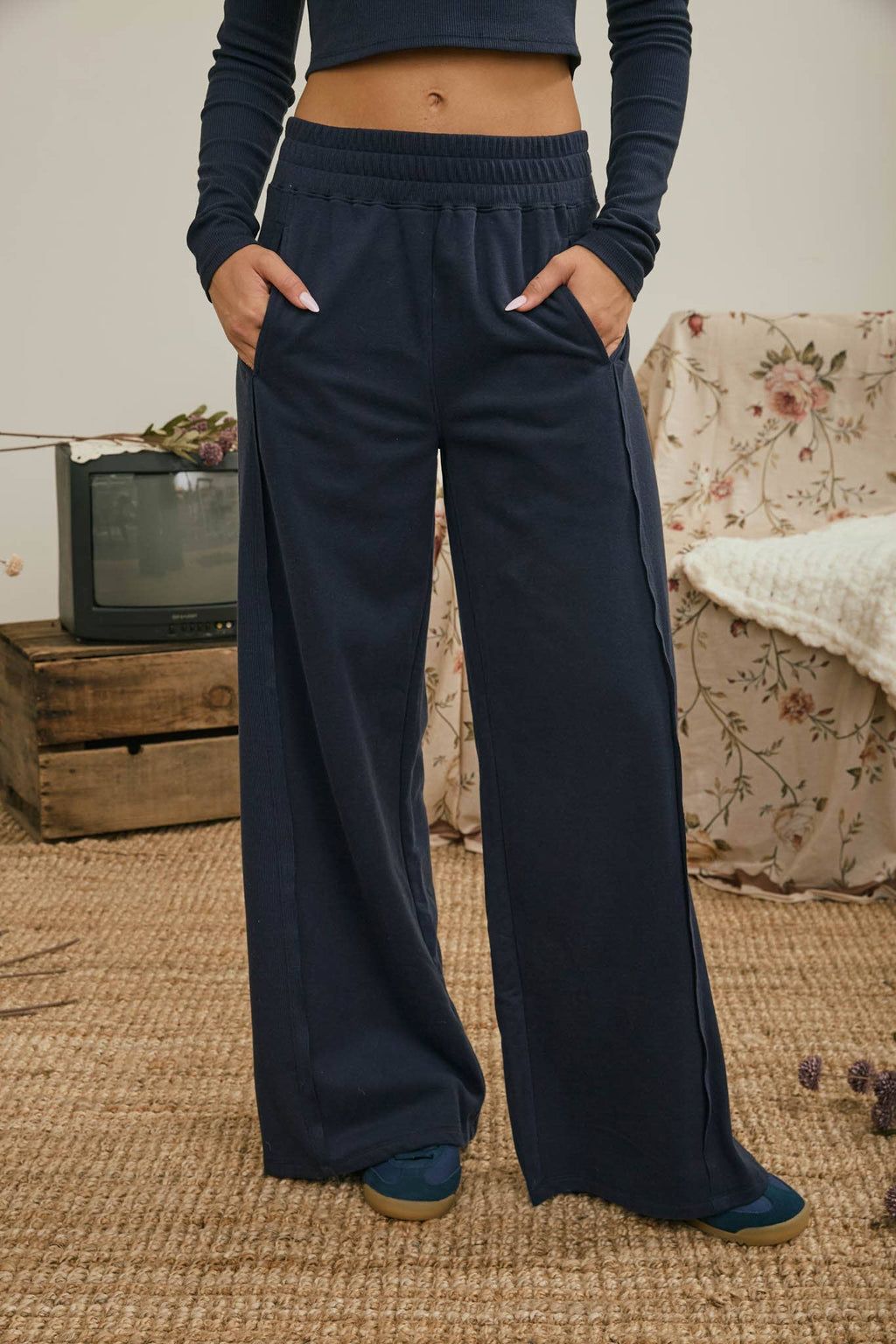 ELASTIC WAIST SIDE PANEL KNIT LOUNGE PANTS