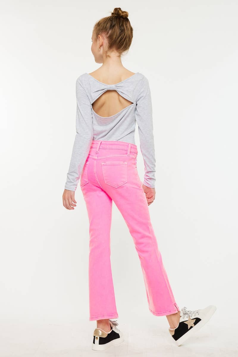 YOUTH HIGH RISE KICK FLARE JEANS NEON PINK