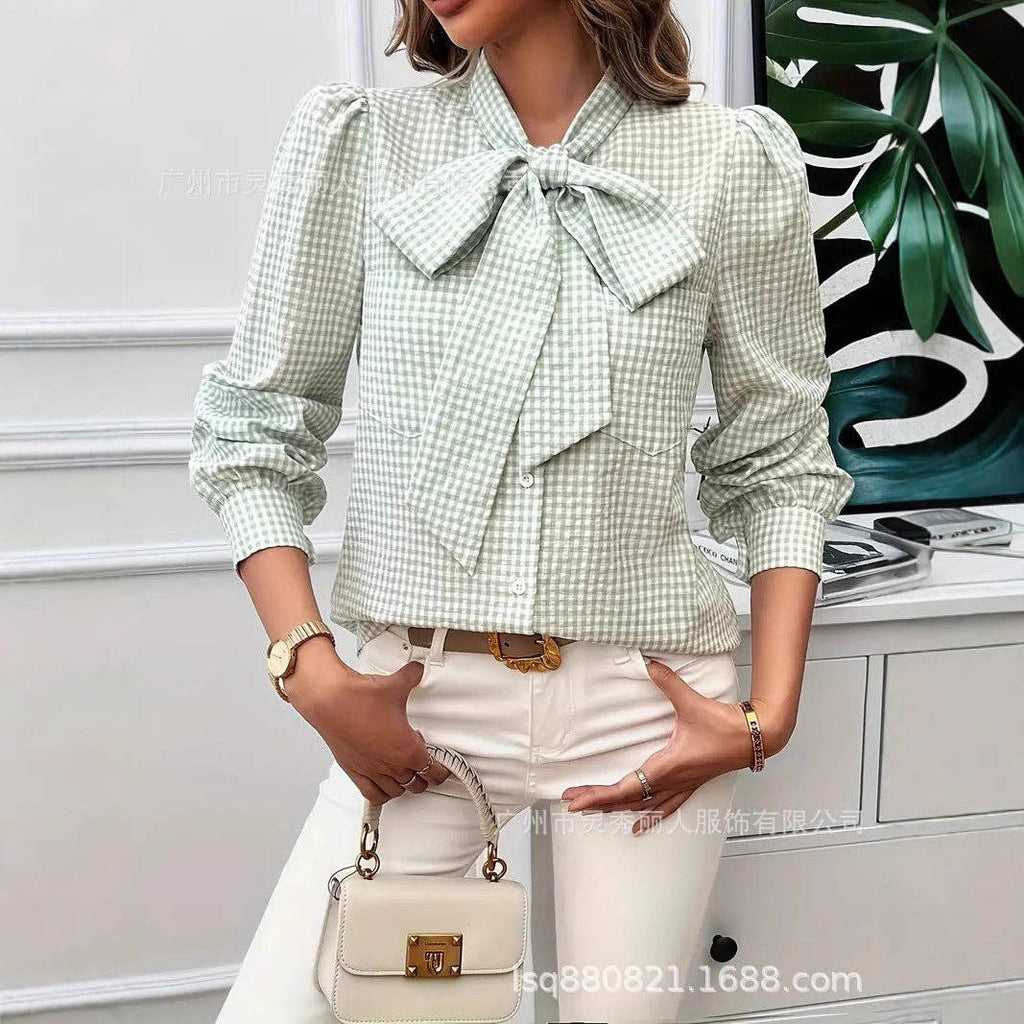 Women Long Sleeve Loose Fit Plaid Casual Blouse Shirt