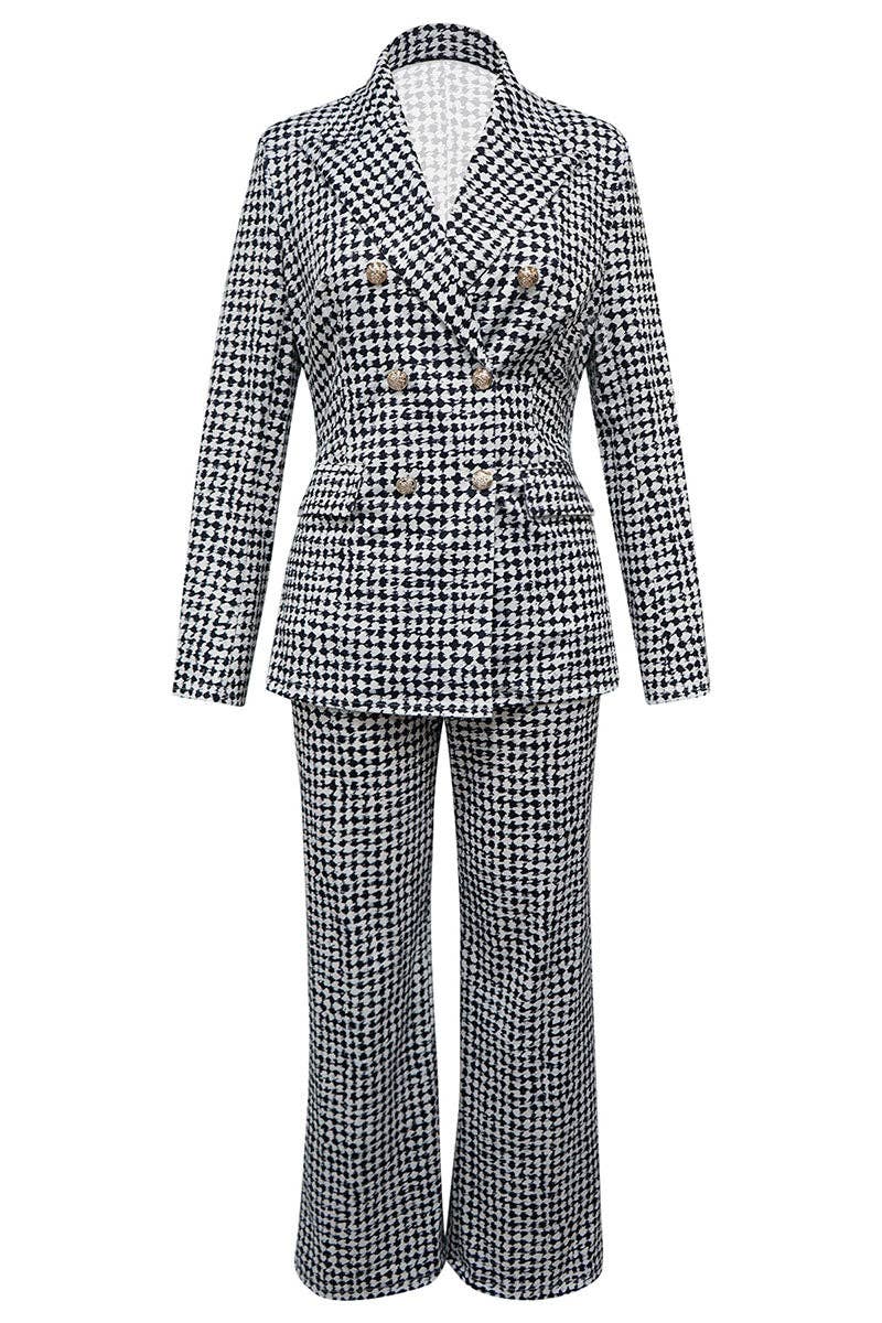 Plaid Double-Breasted Blazer Pants Set