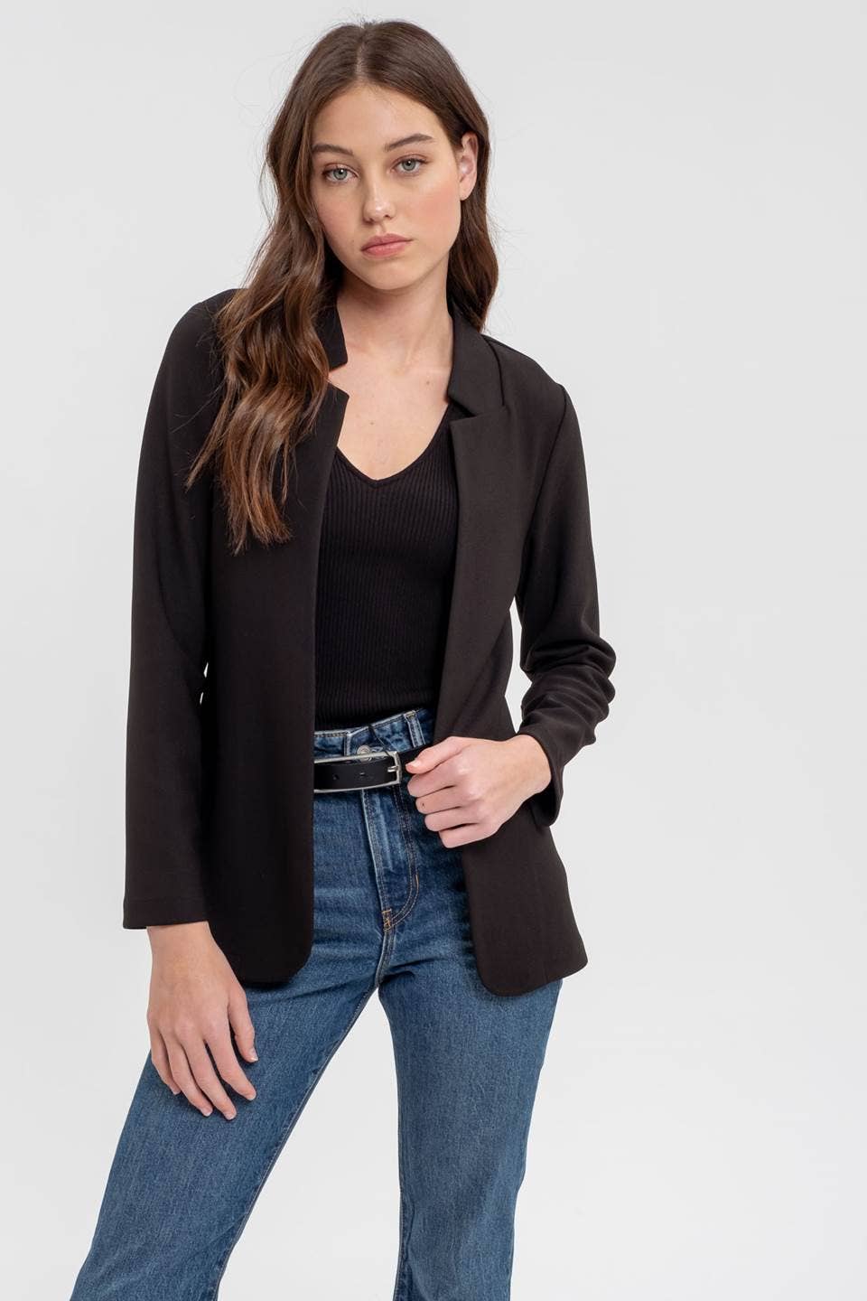 NOTCH COLLAR LONG SLEEVE LONG LINE BLAZER