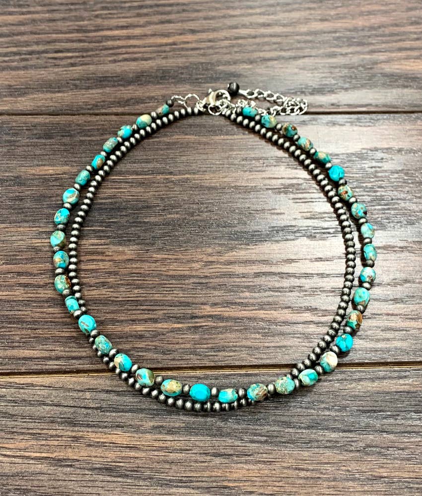 734803, Handmade 16" 2-strand Navajo Gemstone Necklace