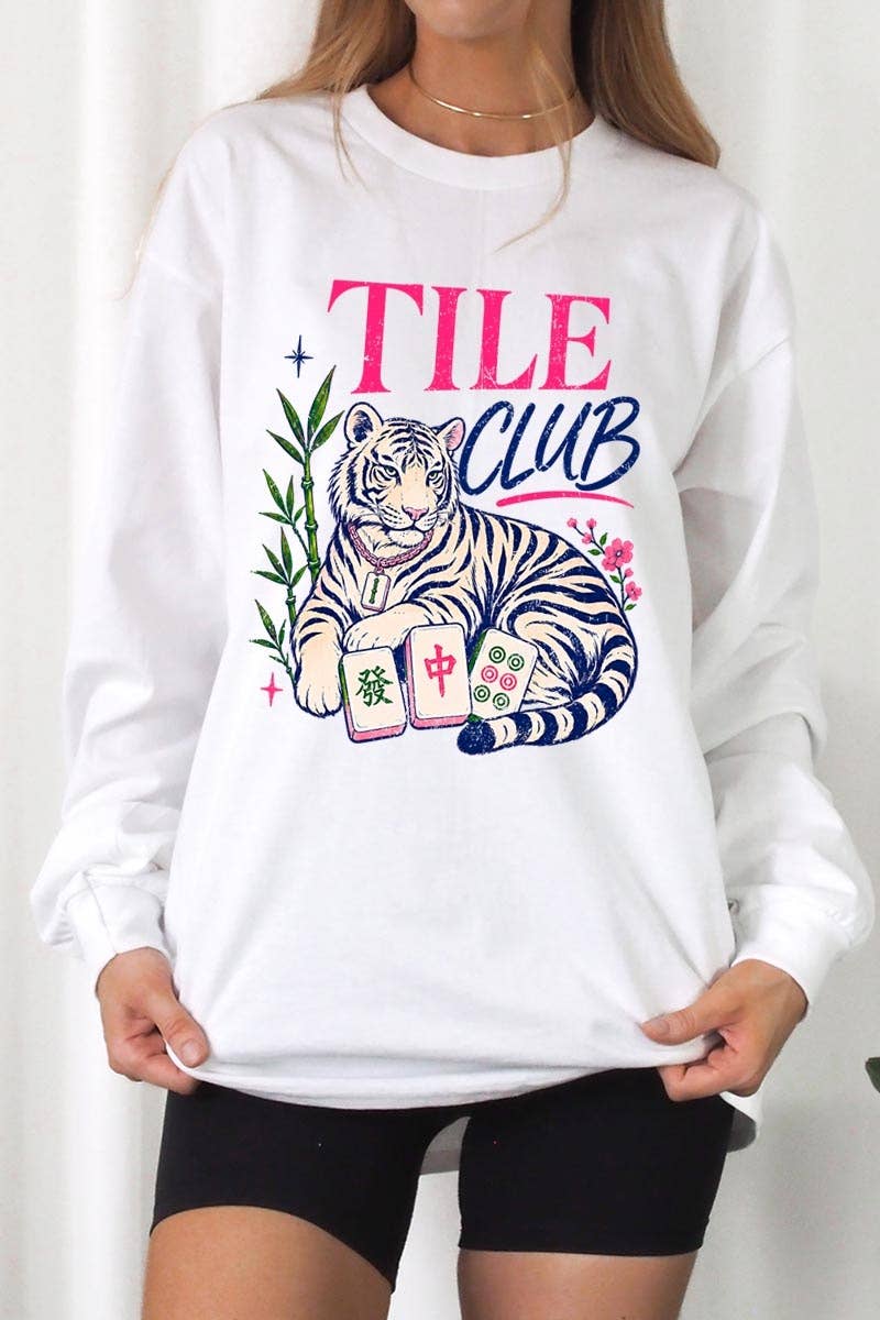 Mahjong Tile Club Tiger Graphic Long Sleeve Tee