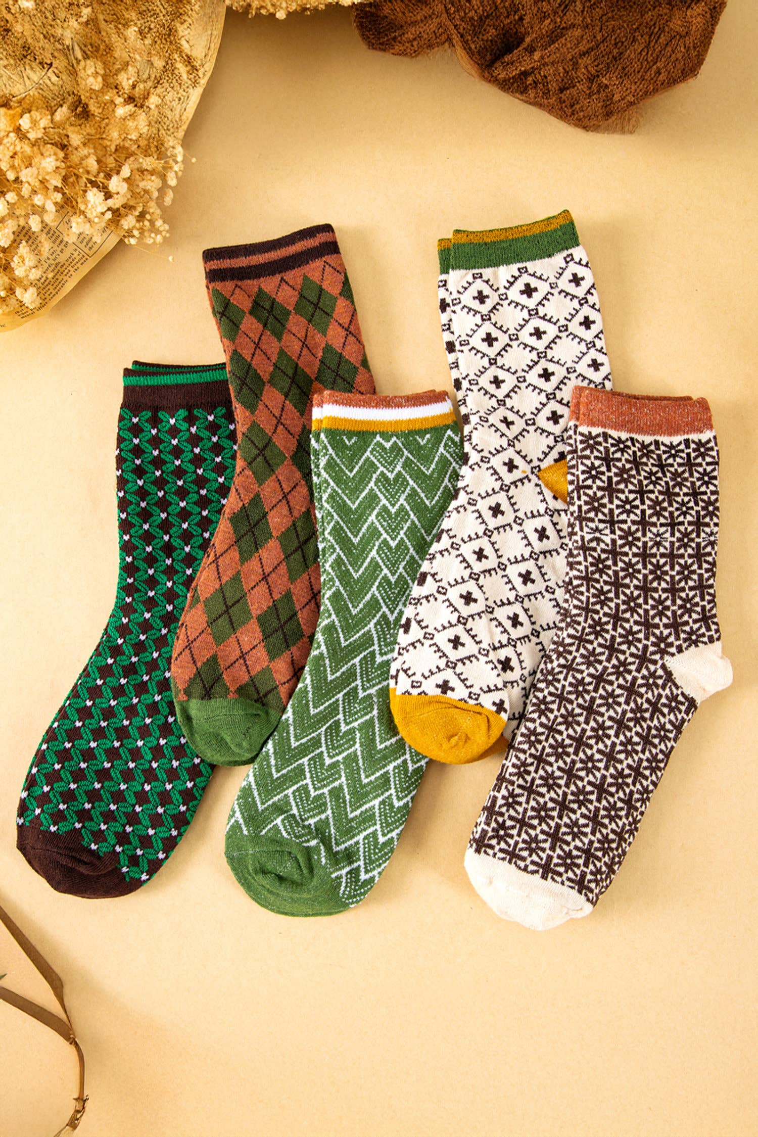 Grip Geometric Pattern Combed Cotton Socks