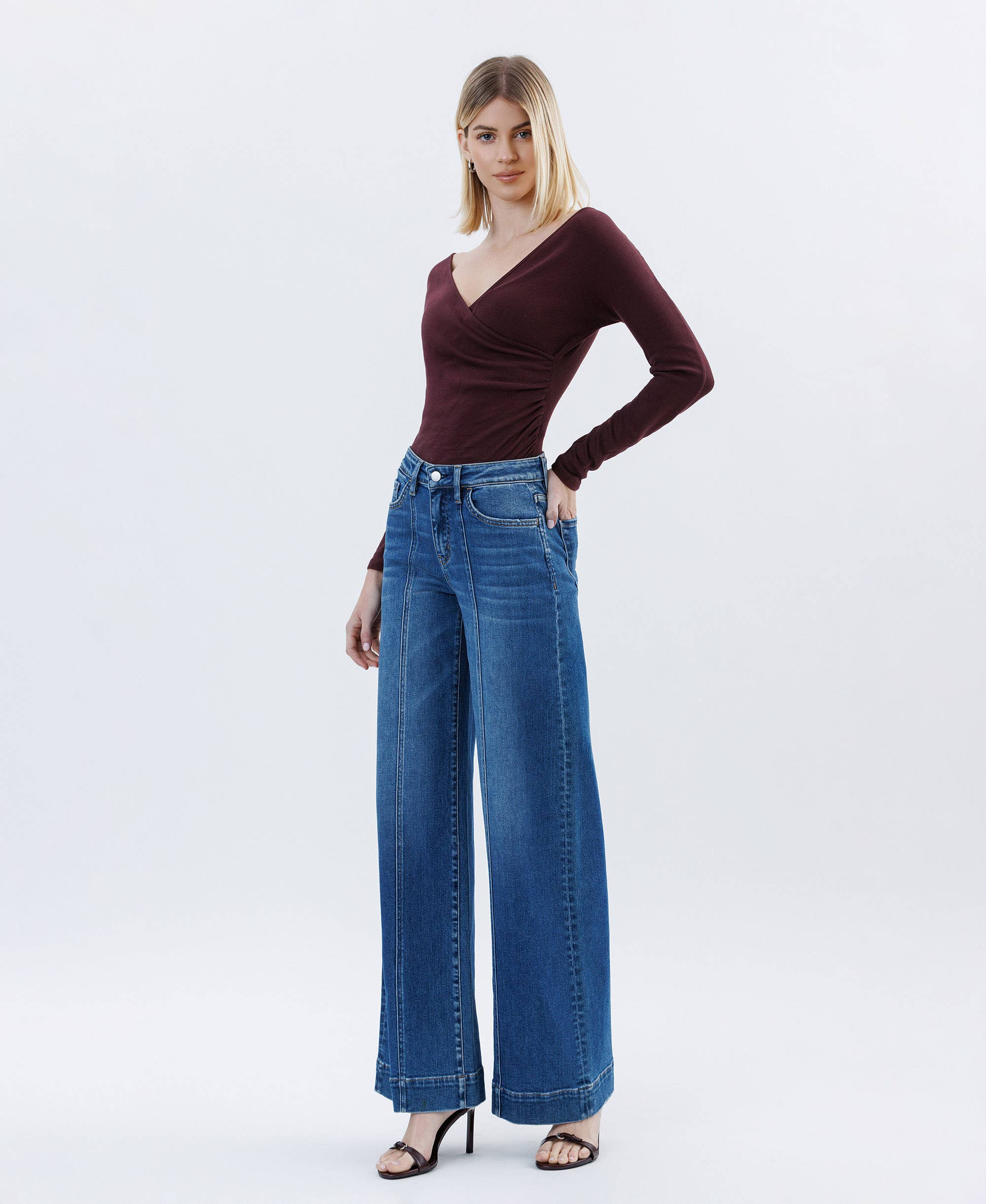 HIGH RISE TROUSER HEM EXTREME WIDE LEG JEANS
