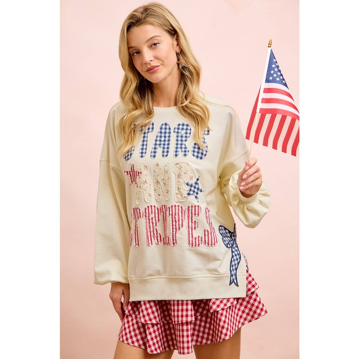 4TH OF JULY STARS AND STRIPES PATCHES SWEATSHIRT