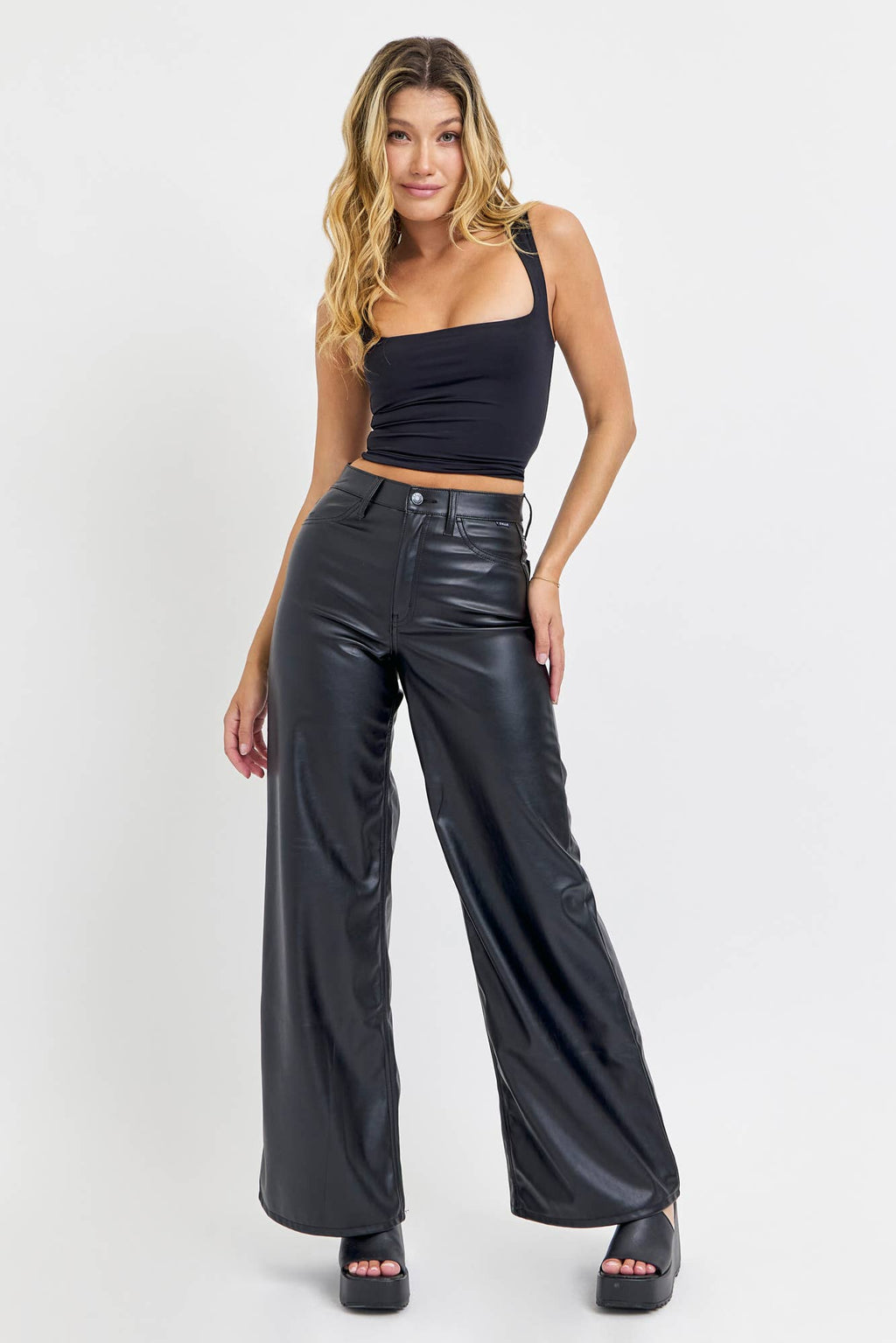 Black Faux Leather Wide Leg AM99497BLK