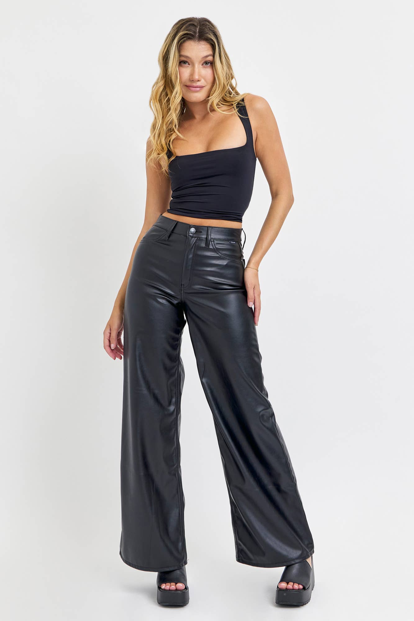 Black Faux Leather Wide Leg AM99497BLK