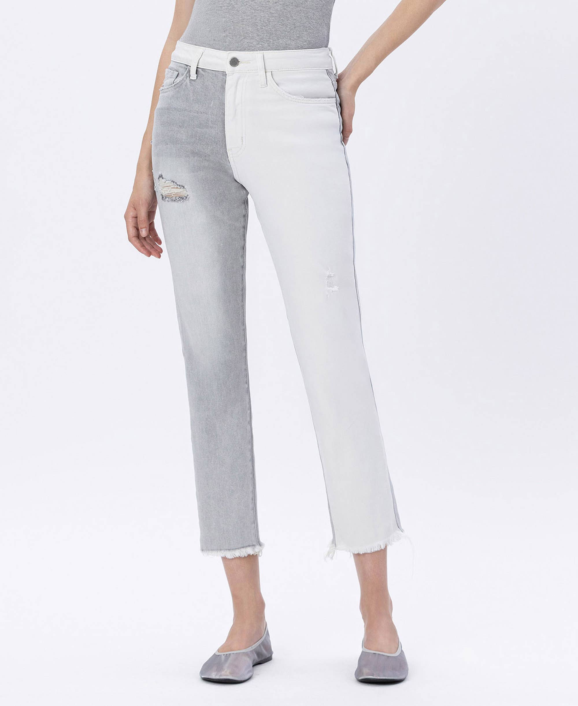 Flying Monkey Super High-Rise Split 2-Tone Mom Jeans