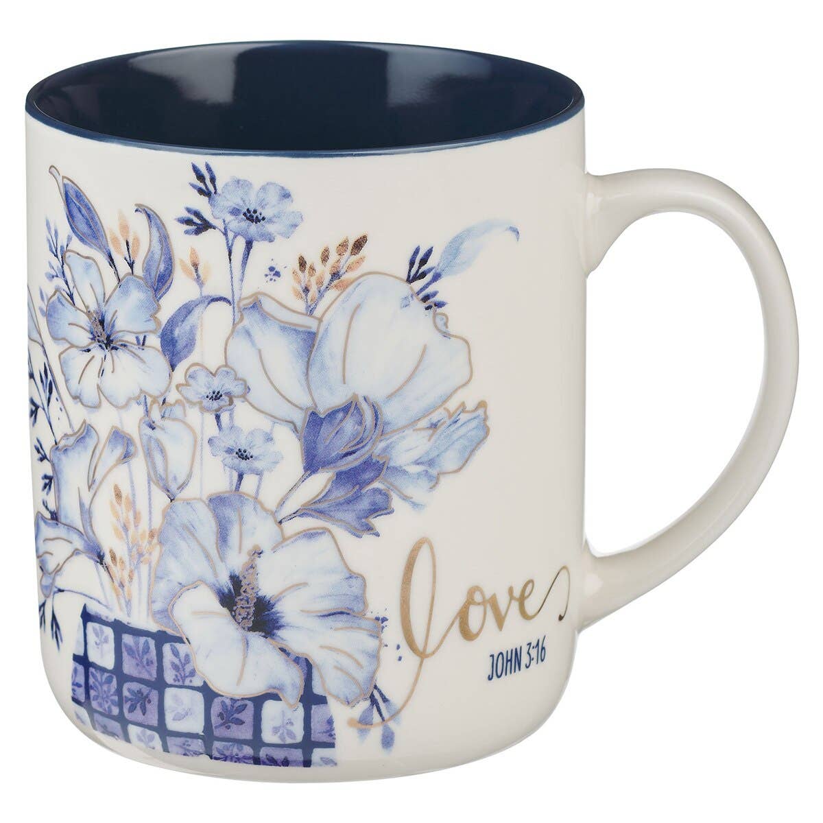 Mug Set 4pc Blue Floral Geometric