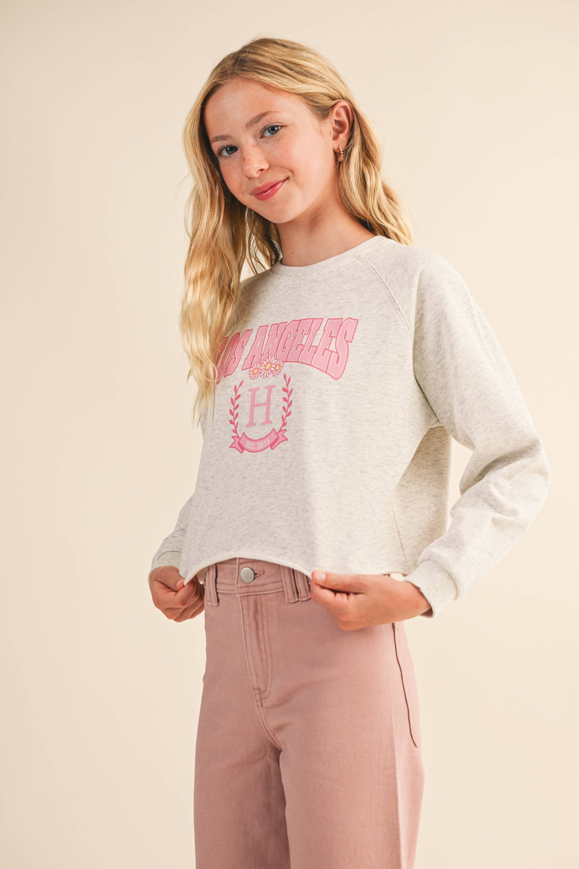 TWEEN KIDS GIRLS CROPPED RAGLAN SWEATSHIRT