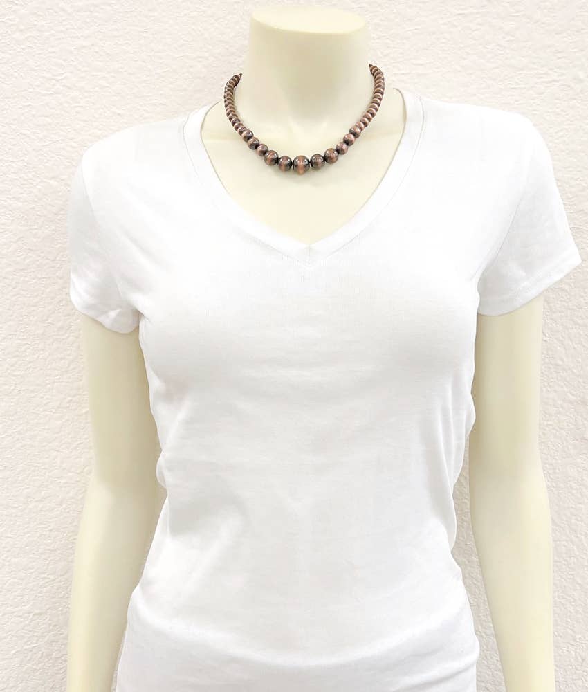 739282, Handmade 16" Copper Navajo Bead Necklace