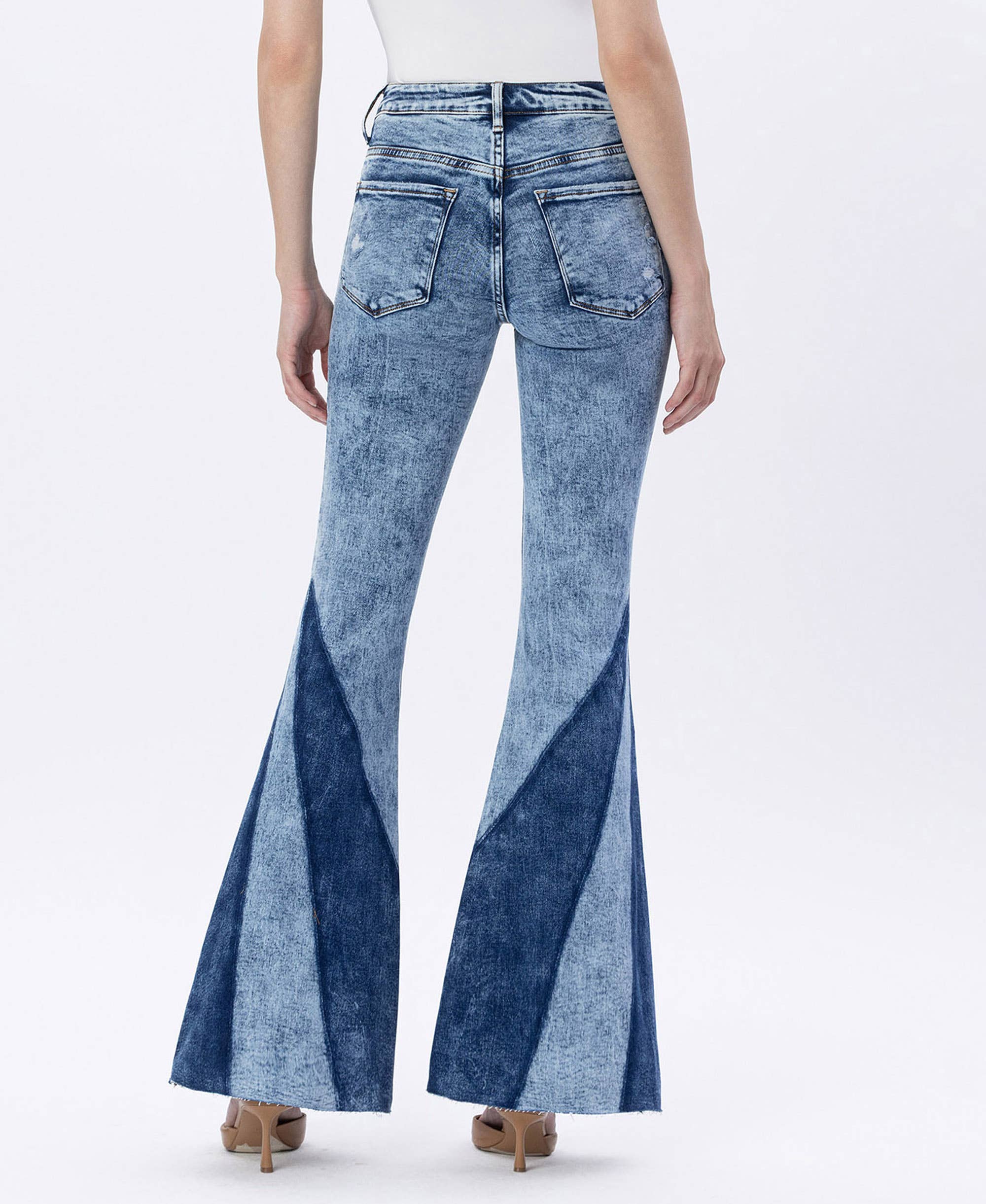 HIGH RISE CONTRAST PANEL SUPER FLARE JEANS - Flying Monkey