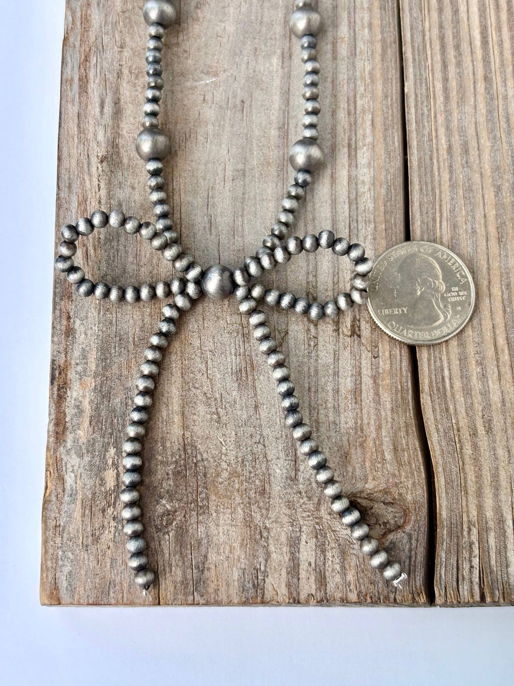 Western Navajo Pearl Bead & Coquette Bow Pendant Necklace