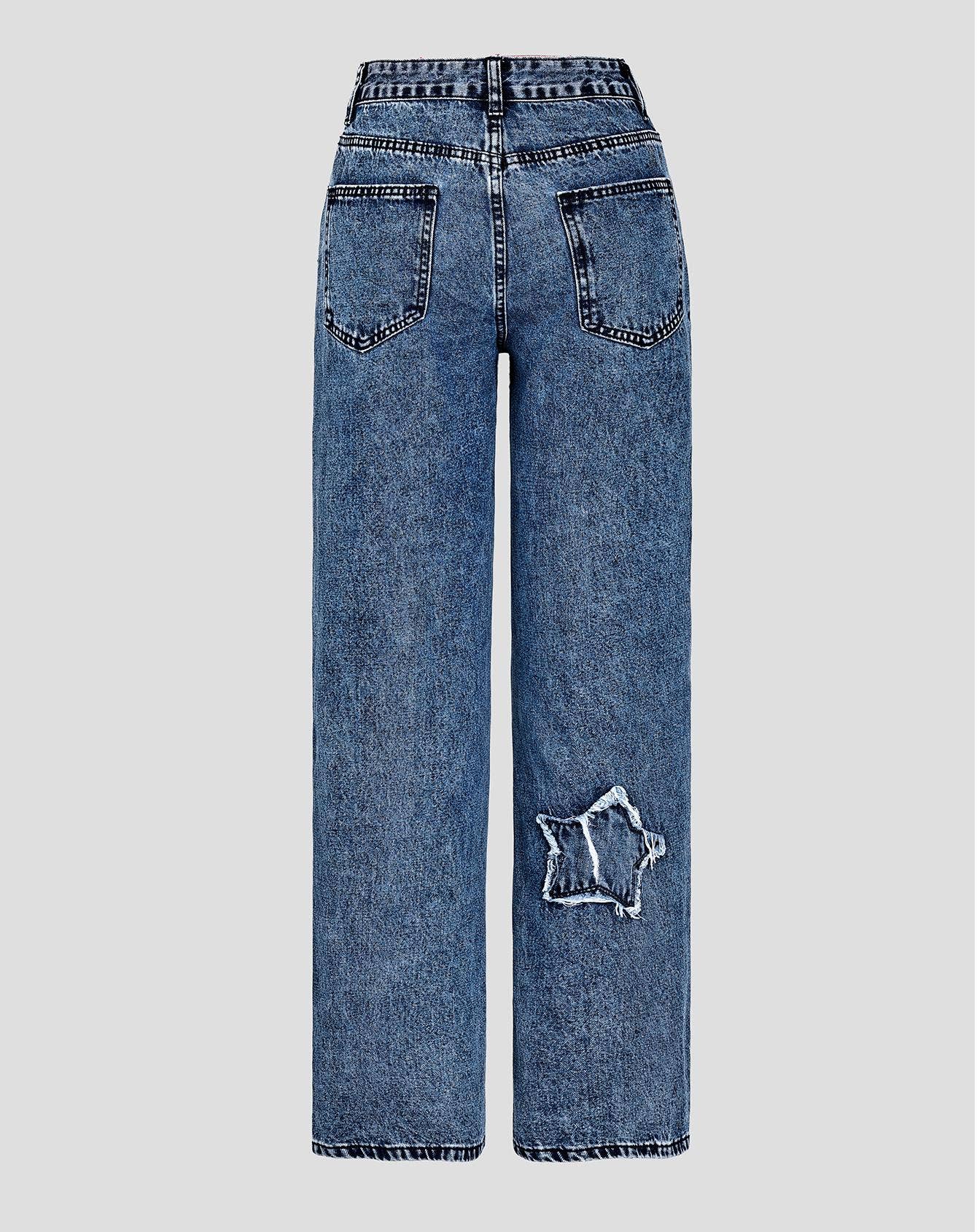 Autumn wash star patches wide-leg jeans