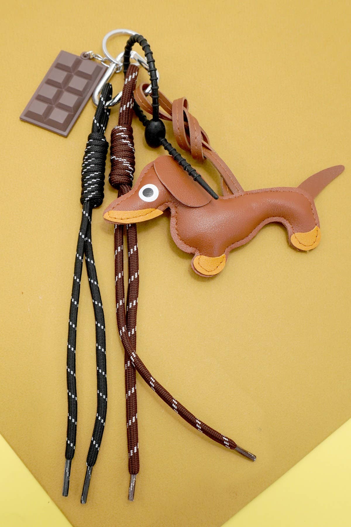 BAG CHARM KEY CHAIN - VEGAN LEATHER DOG CHOCOLATE