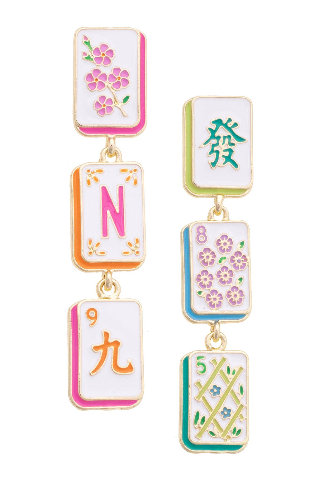 Wanna Mahj?! Linked Tile Earrings in Pastel Mutli