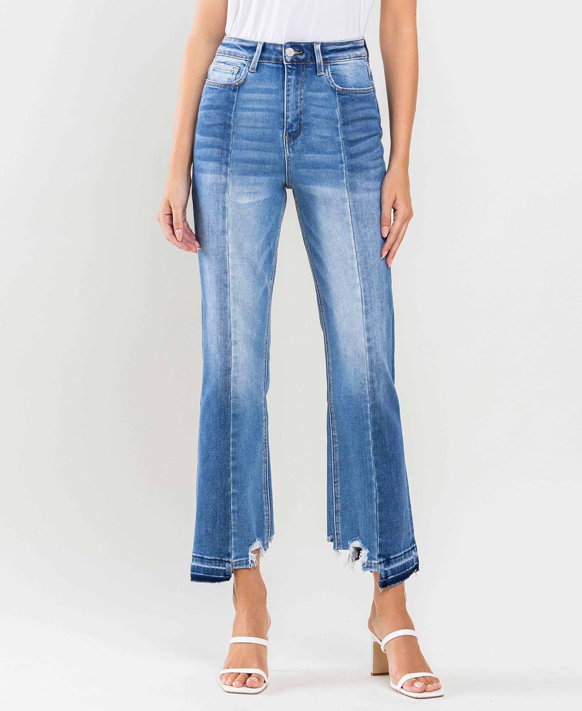 SUPER HIGH RISE SEAMED CONTRAST PANEL STRAIGHT JEANS F4509