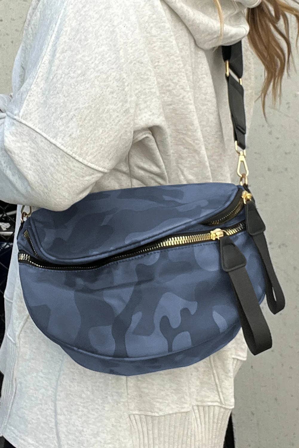 Camo Print Crossbody Shoulder Bag with Gold Chain Detail