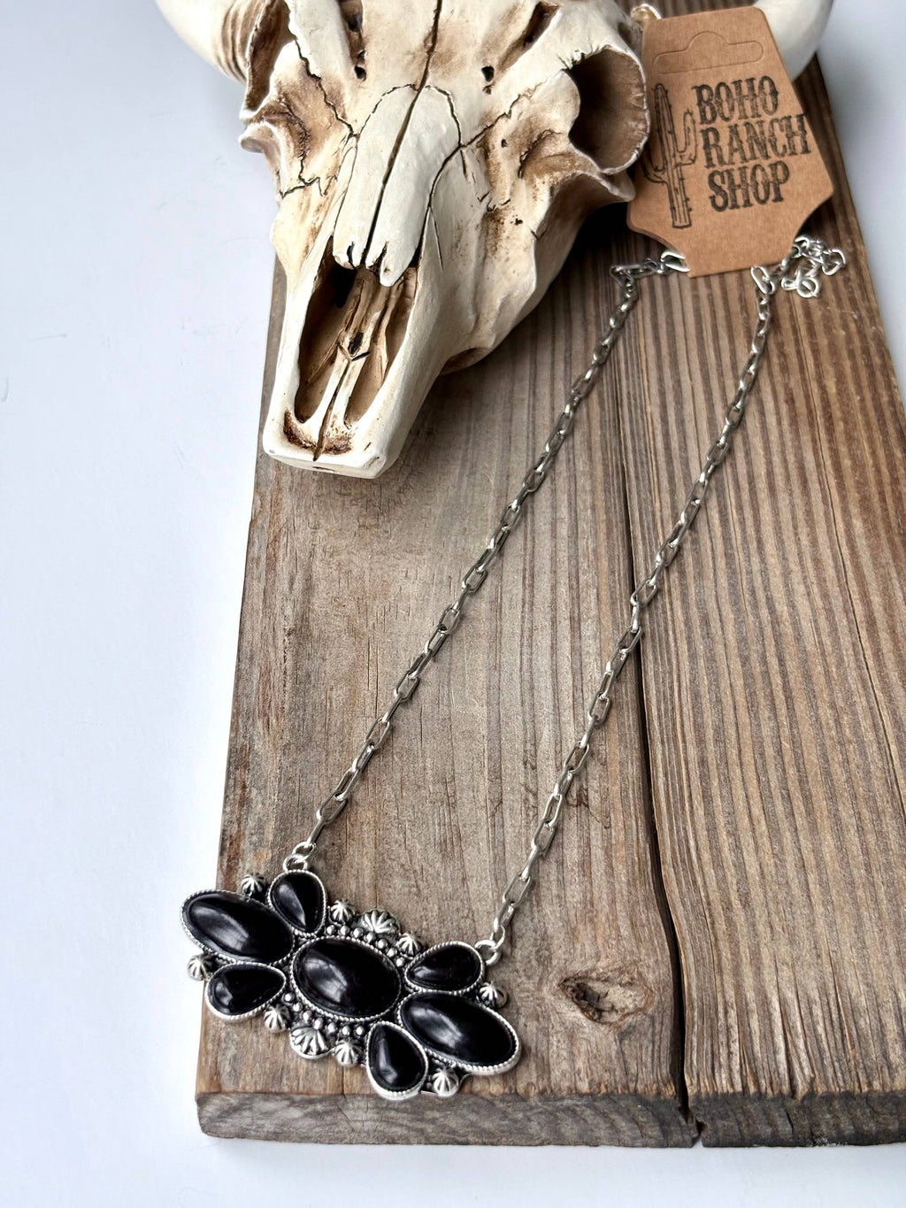 Western Squash Blossom Stone Pendant Necklace