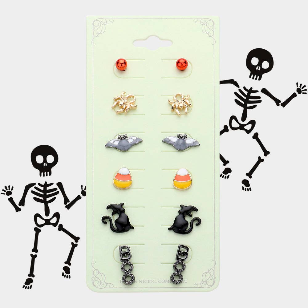 6Pairs - Halloween Mini Stud Earring Set