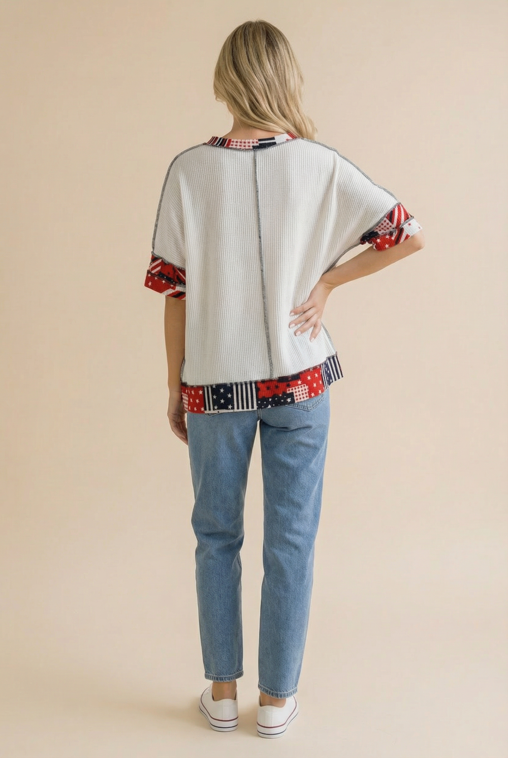 PLUS OVERSIZED PATRIOTIC COLOR BLOCK KNIT TOP