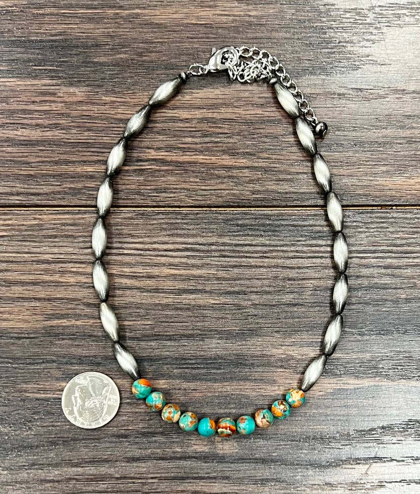 739661, Handmade 15" Elongated Navajo Gemstone Necklace