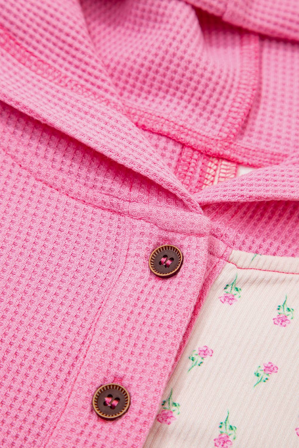 Pink Texture Floral Patched Hooded Oversize Pullover