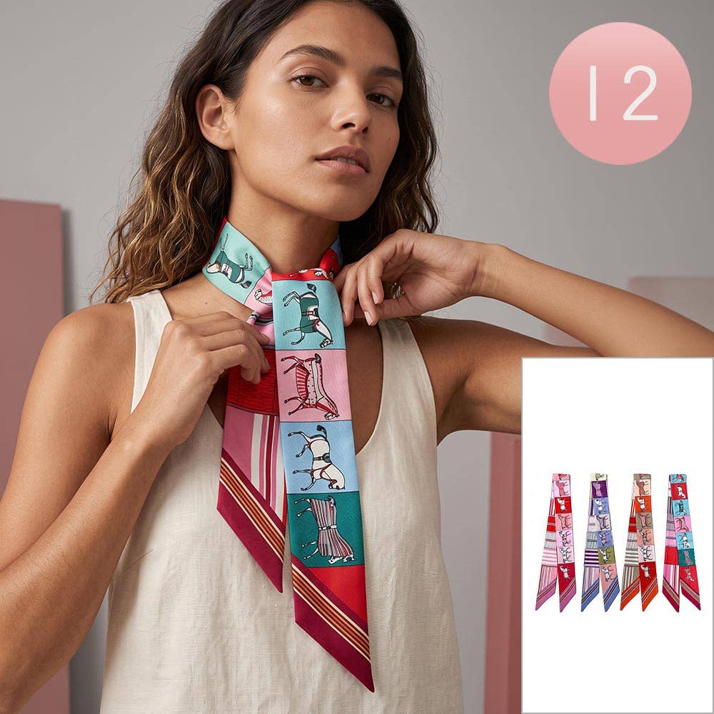 Abstract Horse Patchwork Print Twilly Skinny Scarves
