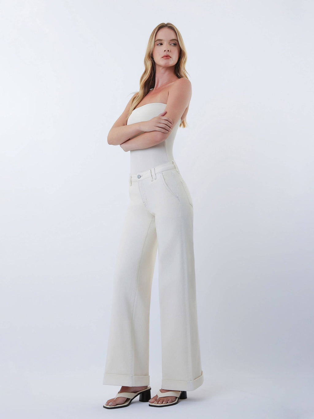 MID RISE TROUSER PRESSED CUFFED WIDE LEG JEANS