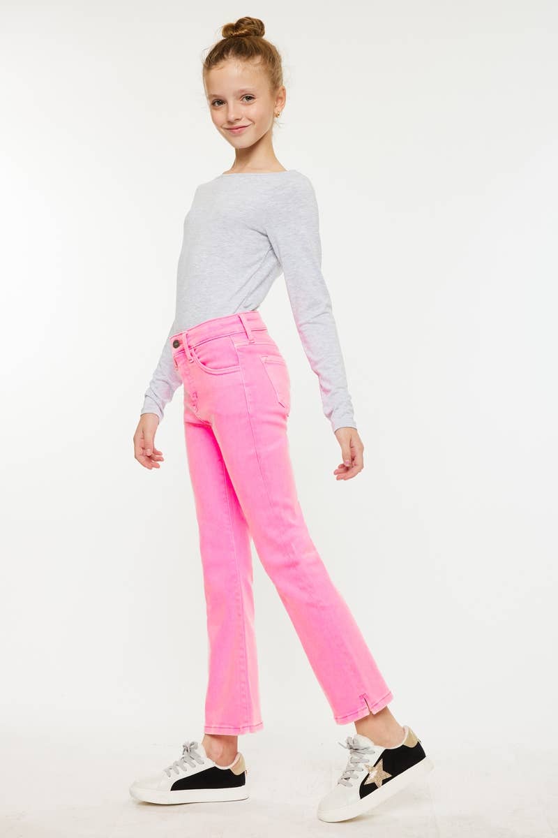 YOUTH HIGH RISE KICK FLARE JEANS NEON PINK