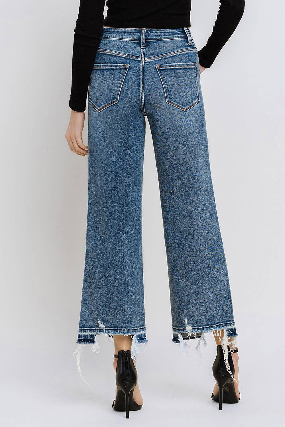SUPER HIGH RISE UNEVEN RAW HEM CROP WIDE JEANS F5426