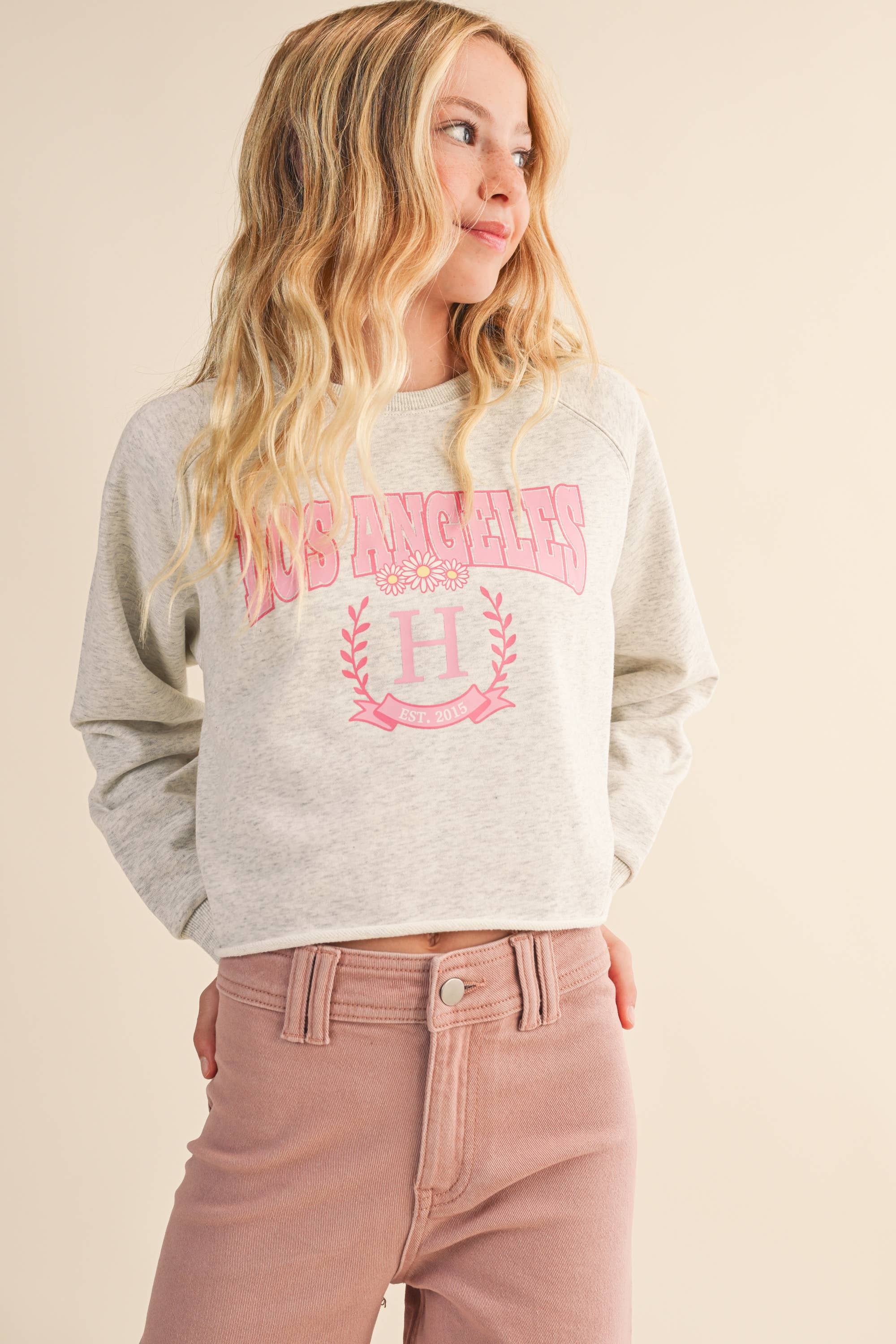 TWEEN KIDS GIRLS CROPPED RAGLAN SWEATSHIRT