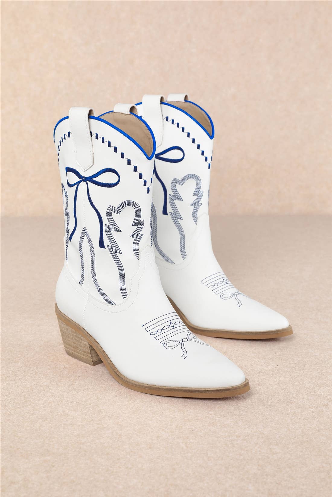 ZETA RIBBON EMBROIDERY WESTERN ANKLE BOOTS