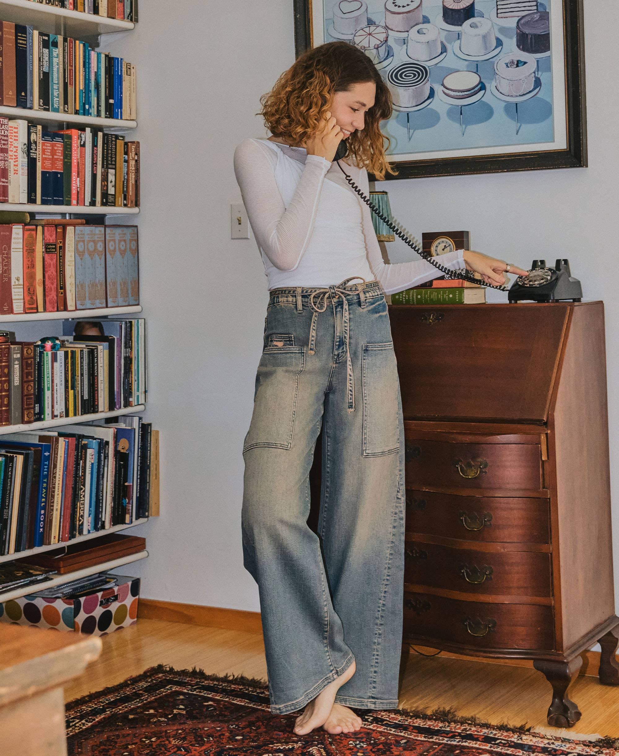 HIGH RISE ELASTIC TIE WAISTBAND BAGGY WIDE JEANS - FLYING MONKEY