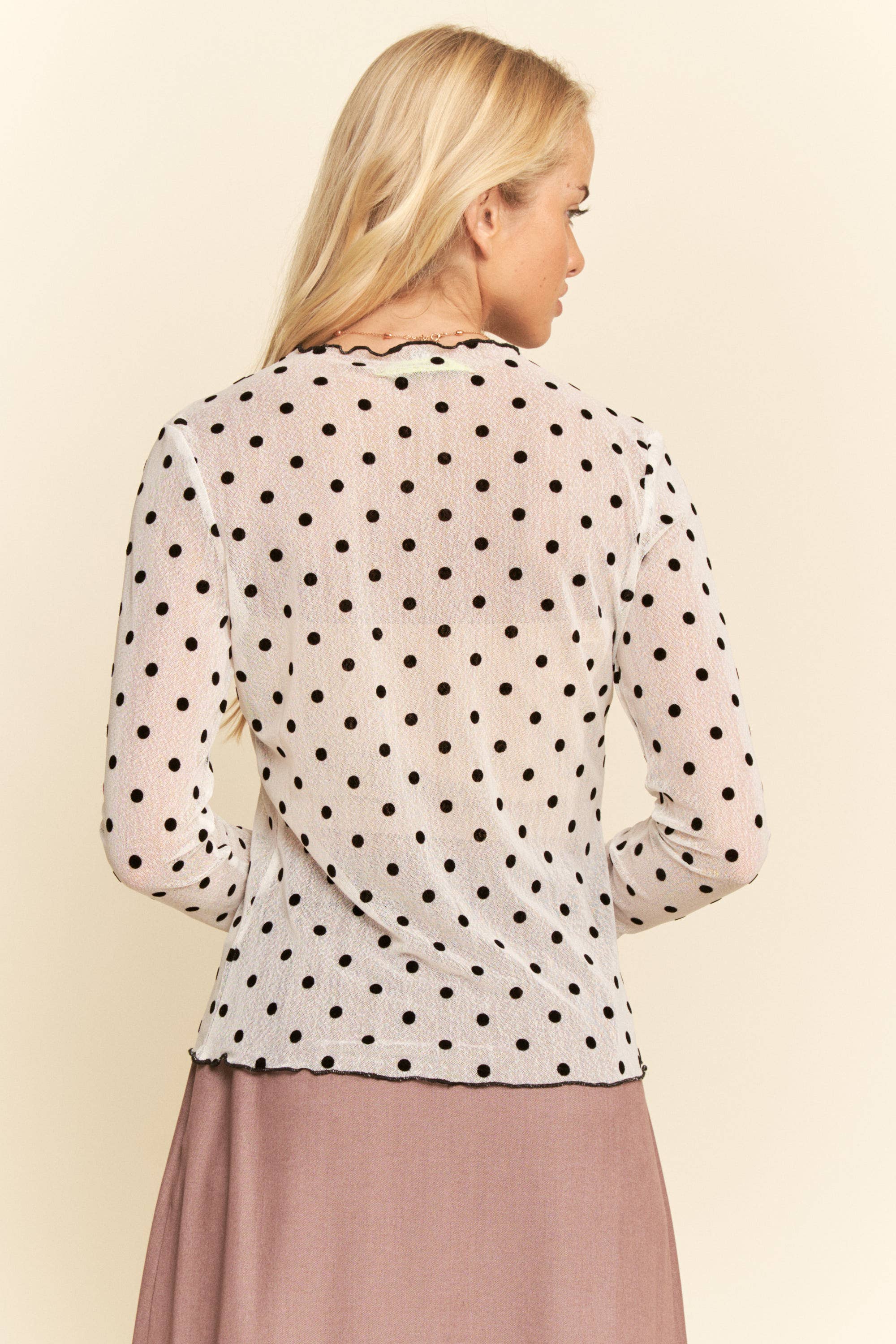 Polka Sheer long-sleeve mesh top
