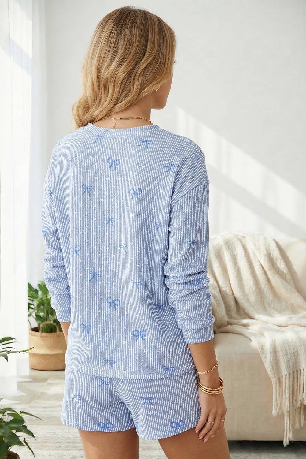 Spring 2026 Bow Knot Shift Long Sleeve Top & Shorts Sets