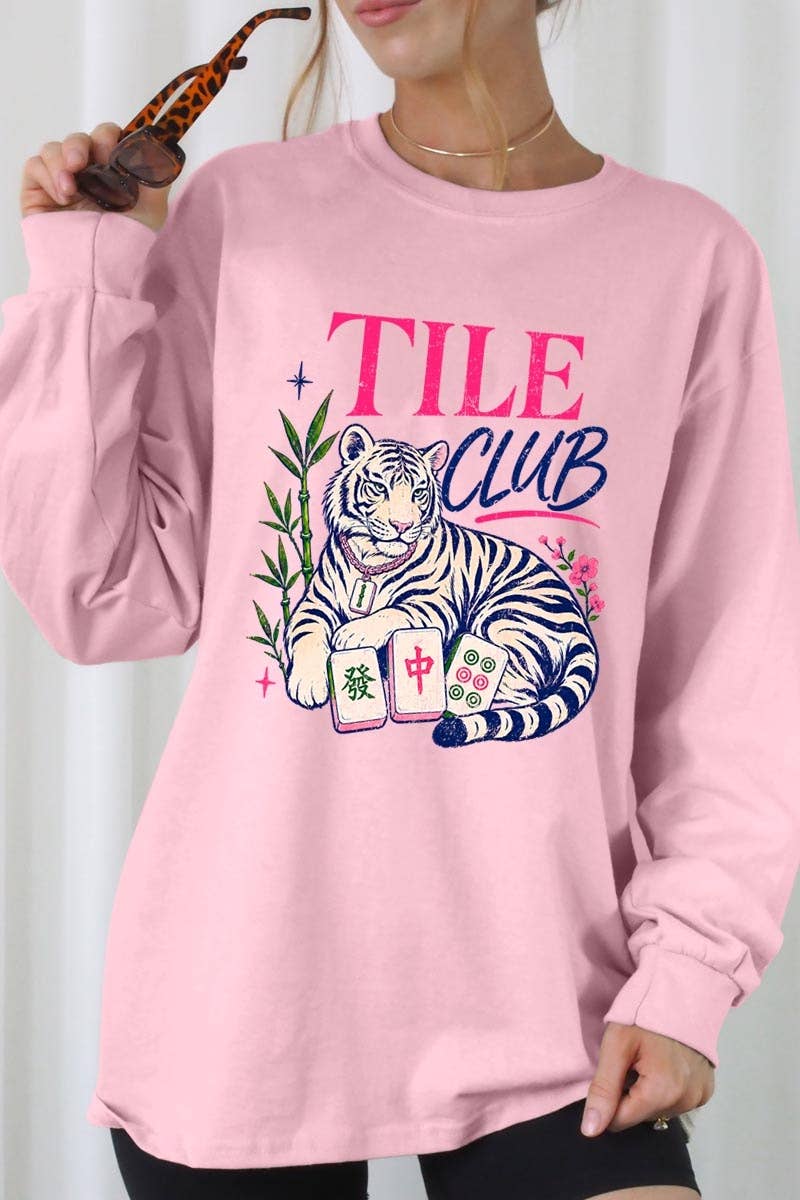Mahjong Tile Club Tiger Graphic Long Sleeve Tee
