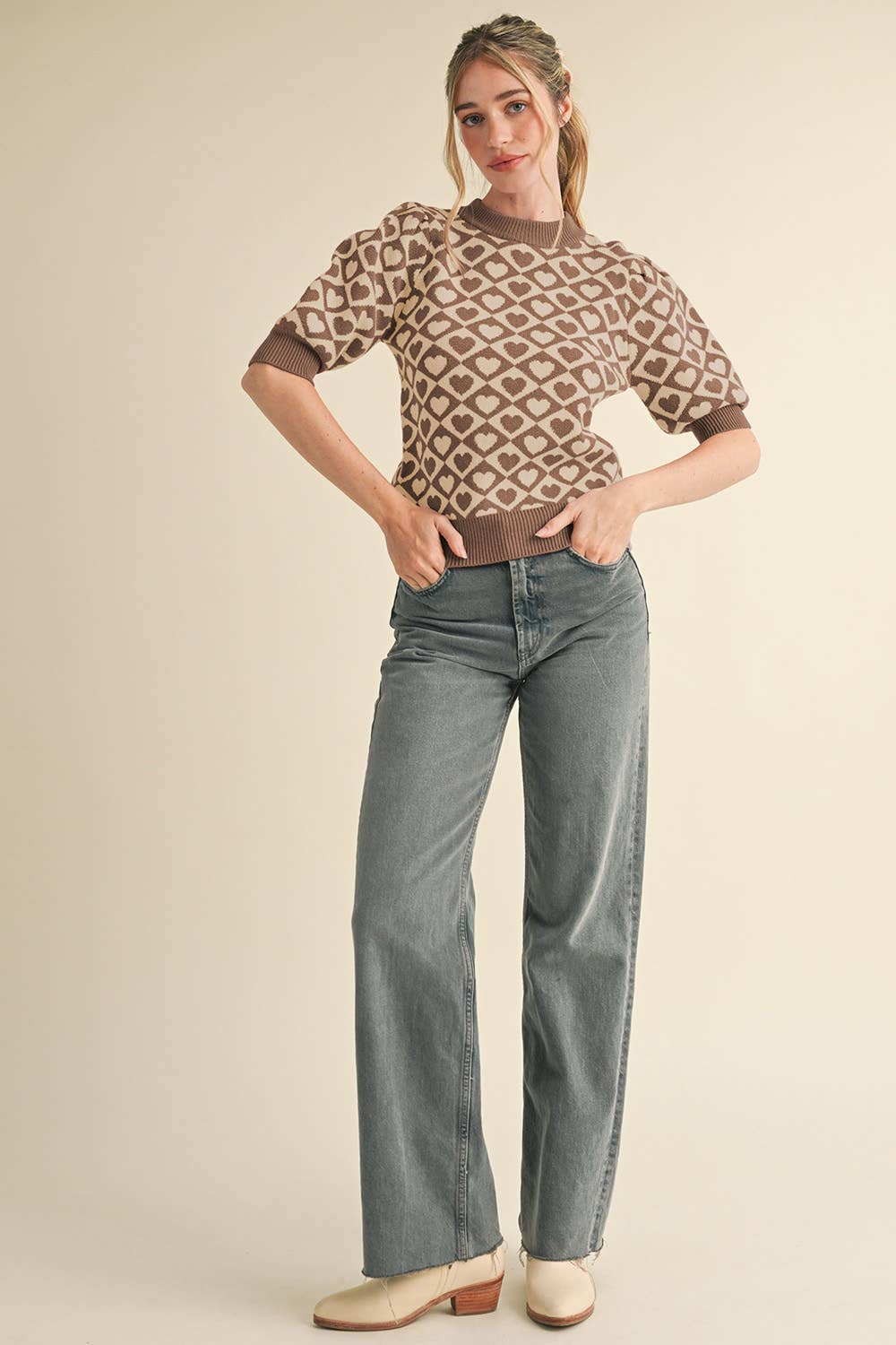 CHECKERED HEART PATTERN SWEATER